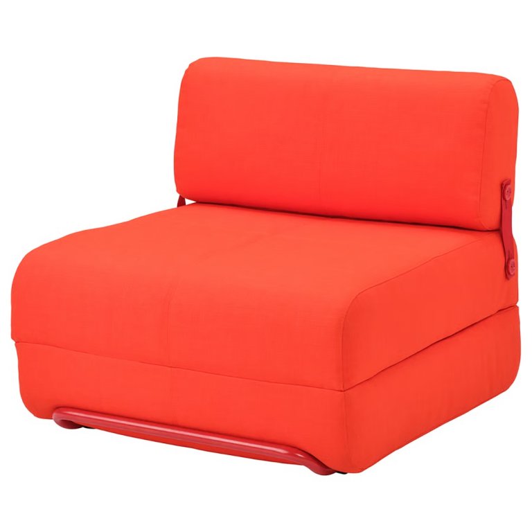 Bright orange sofa chair on white background.