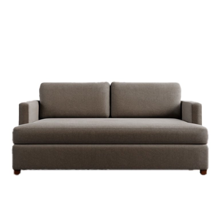 Gray velvet sofa on white background.
