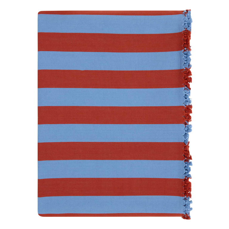  red and blue striped tablecloth