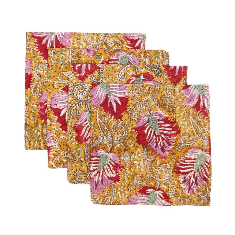  LES OTTOMANS Set of four block-printed cotton napkins