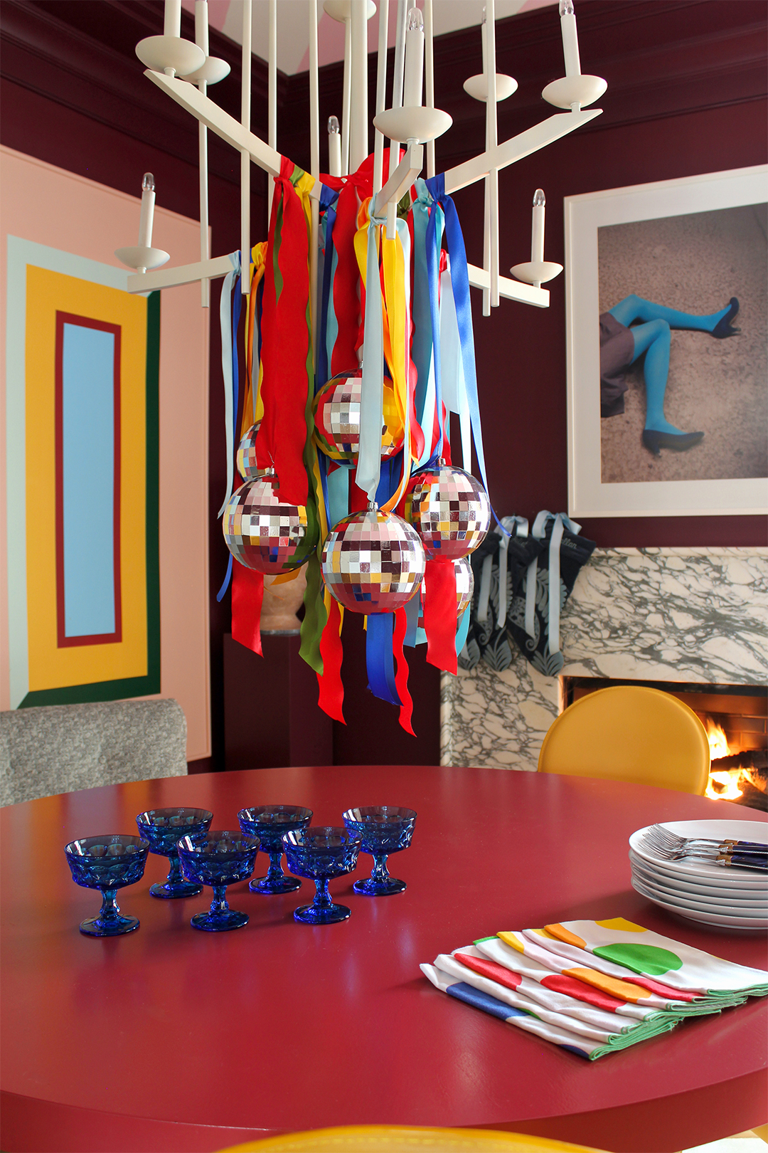 ribbons hanging from chandelier