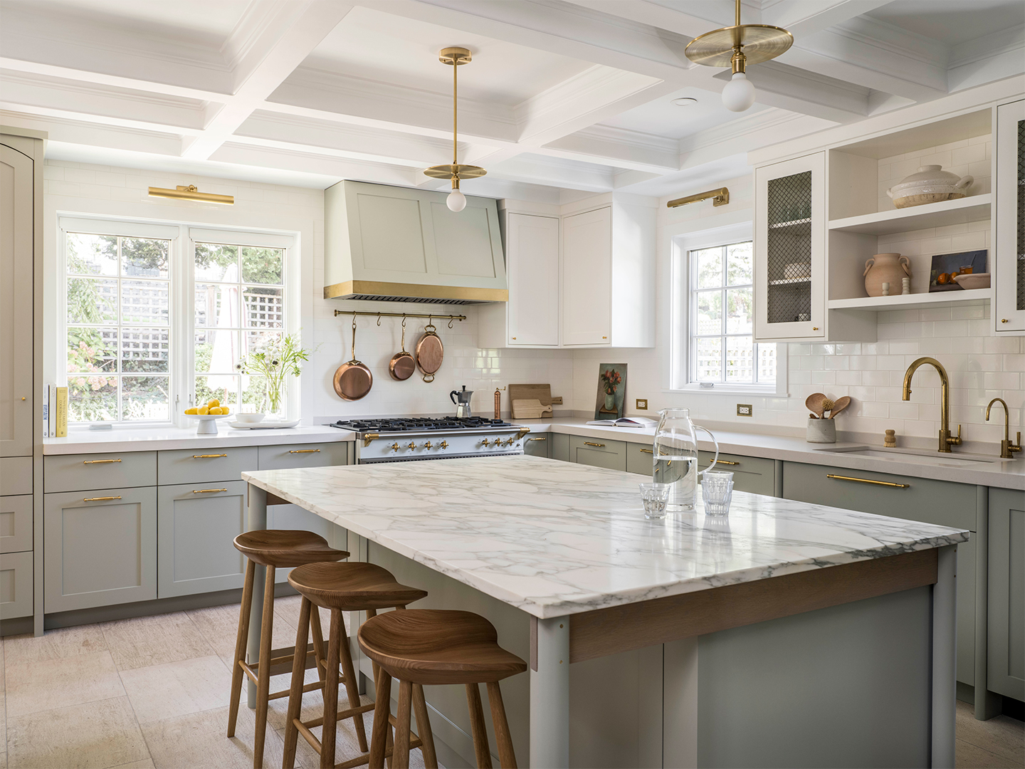 green and white kitchen