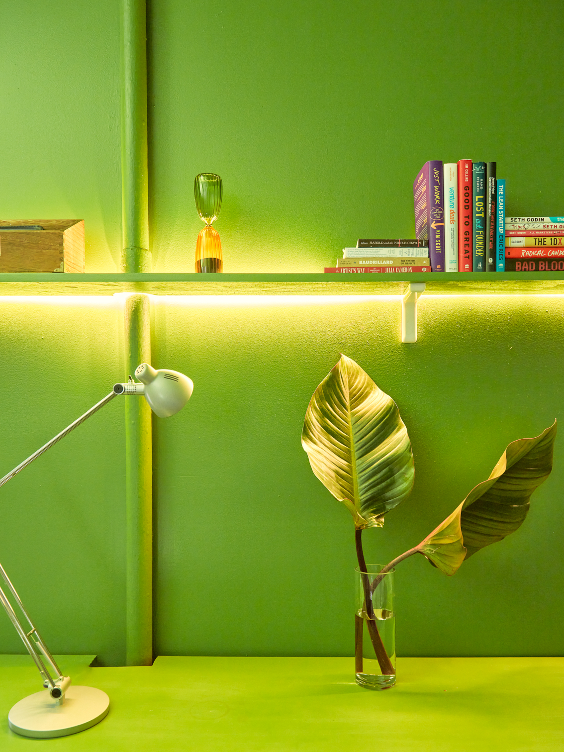 shelf with LED light behind it