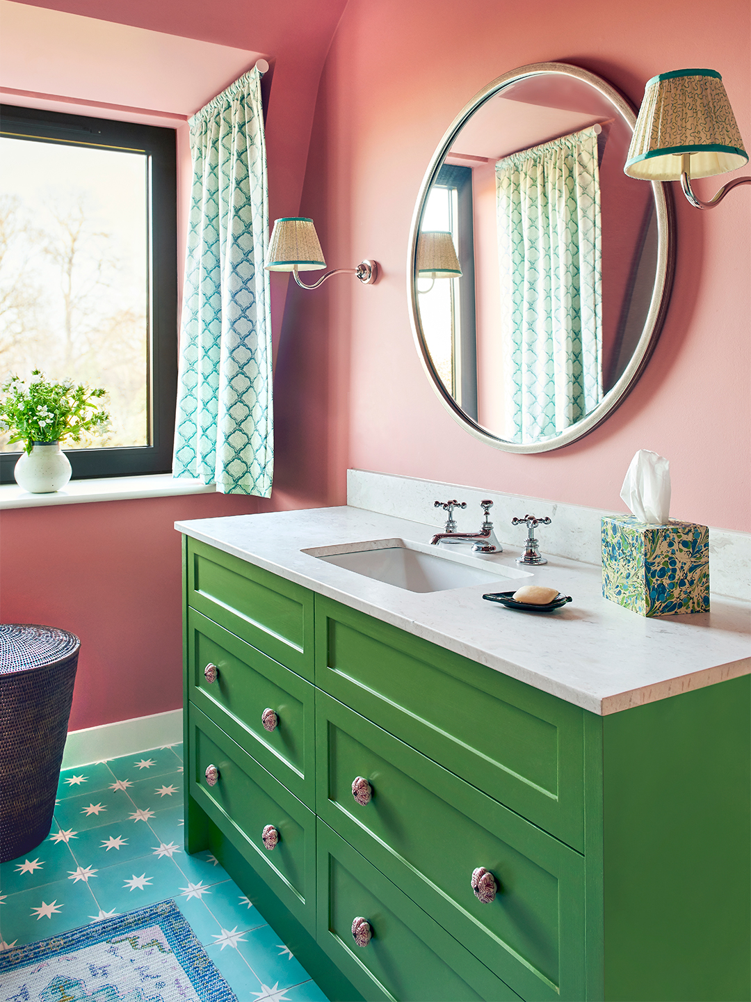 green bathroom vanity