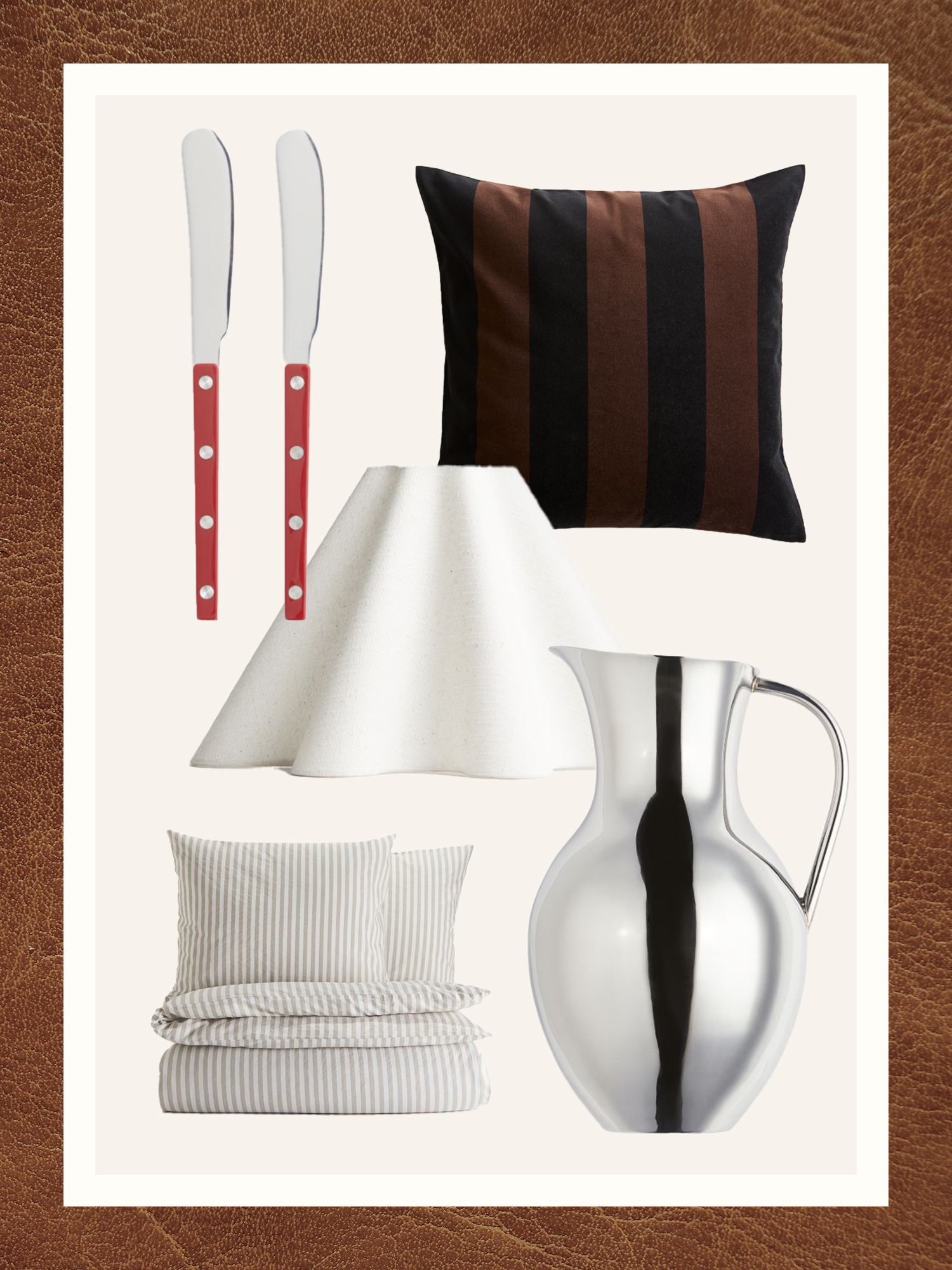 items. on brown backdrop