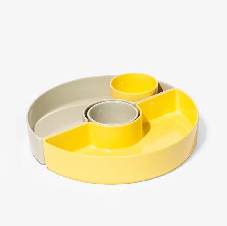  4-piece yellow and gray chip and dip set