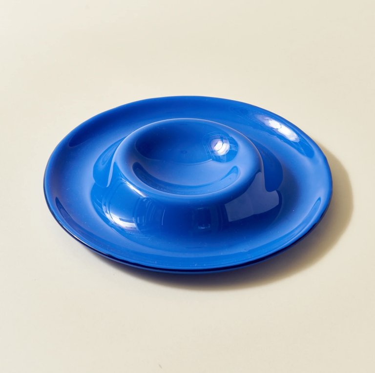  blue glass chip and dip bowl