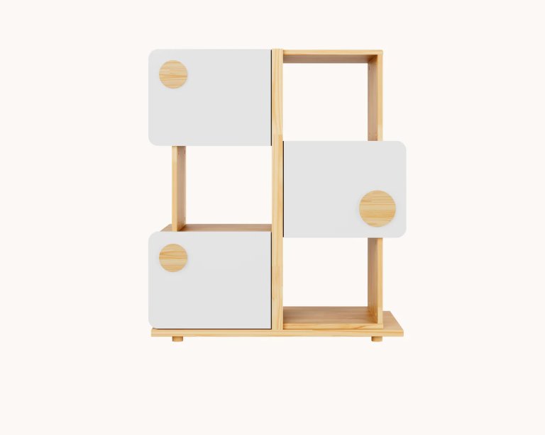  white cubbies with round hardware
