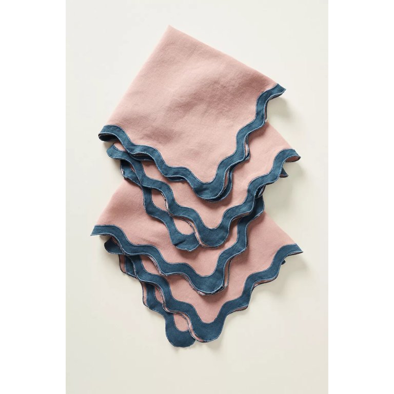  Bed Threads Scalloped Linen Napkins, Set of 4