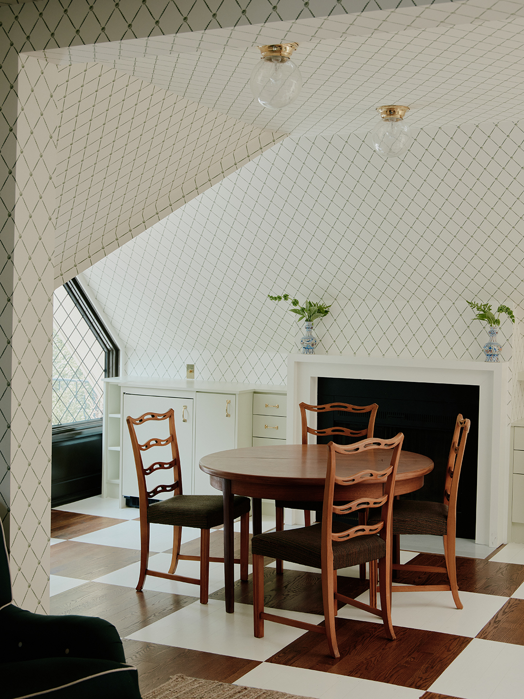 wood dining set in attic