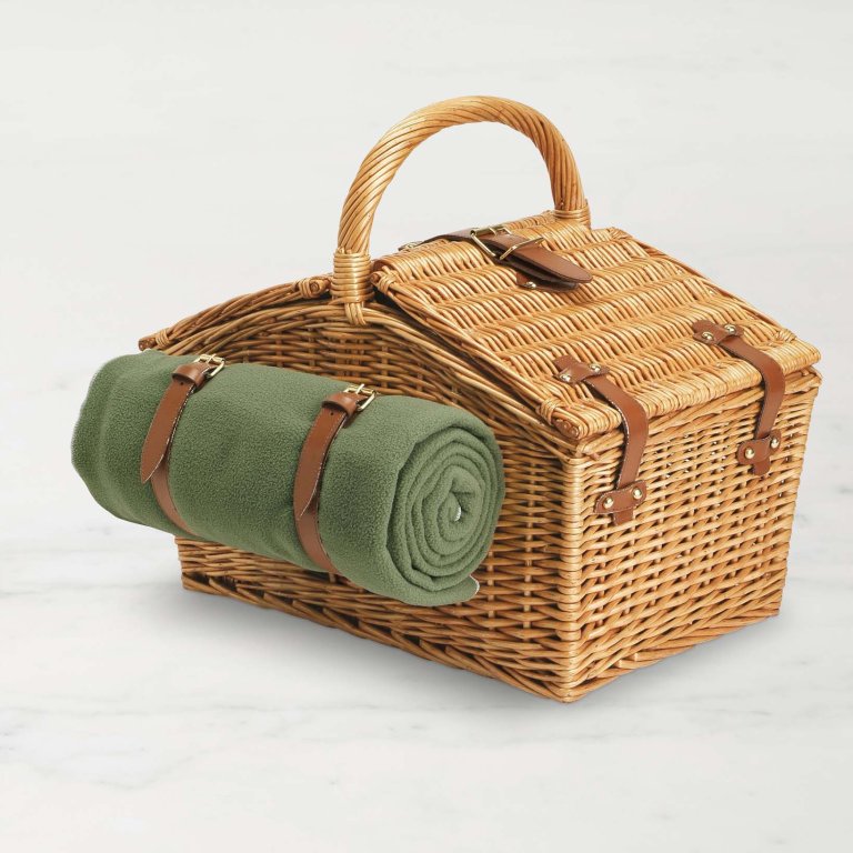Picnic basket with green blanket