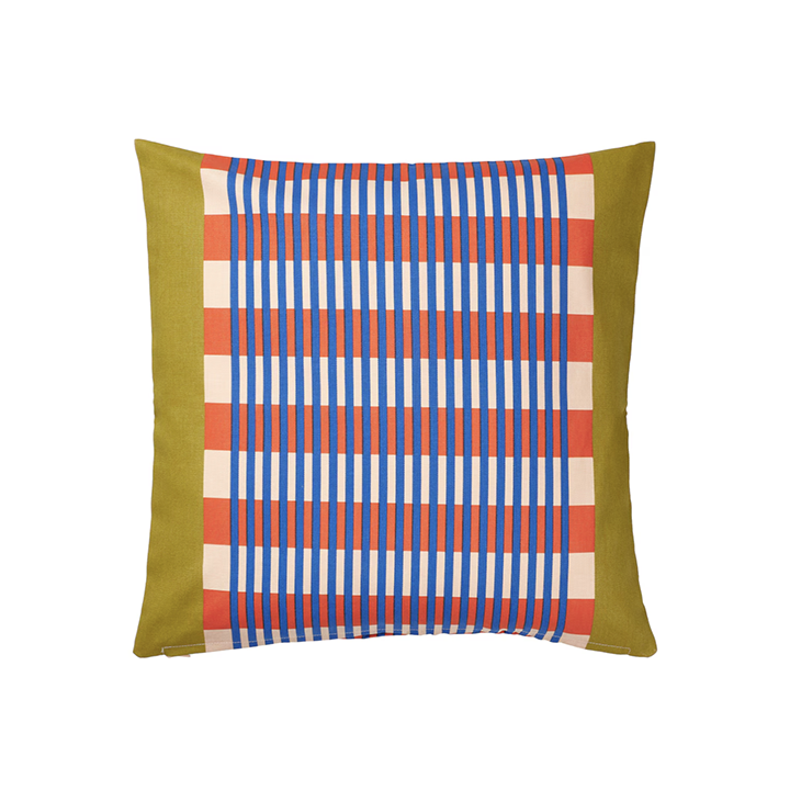  yellow pillow with blue stripes