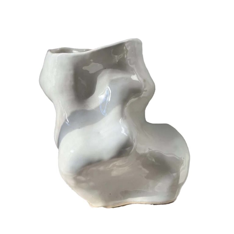 Curvy organic ceramic vase in white glaze finish