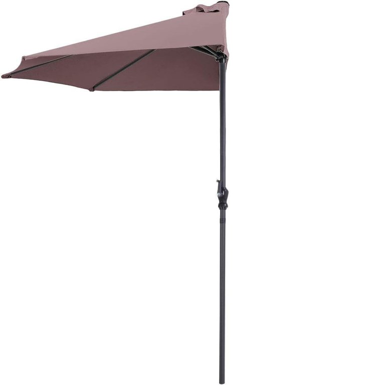  Tangkula 9 ft Half Round Outdoor Patio Umbrella in tan