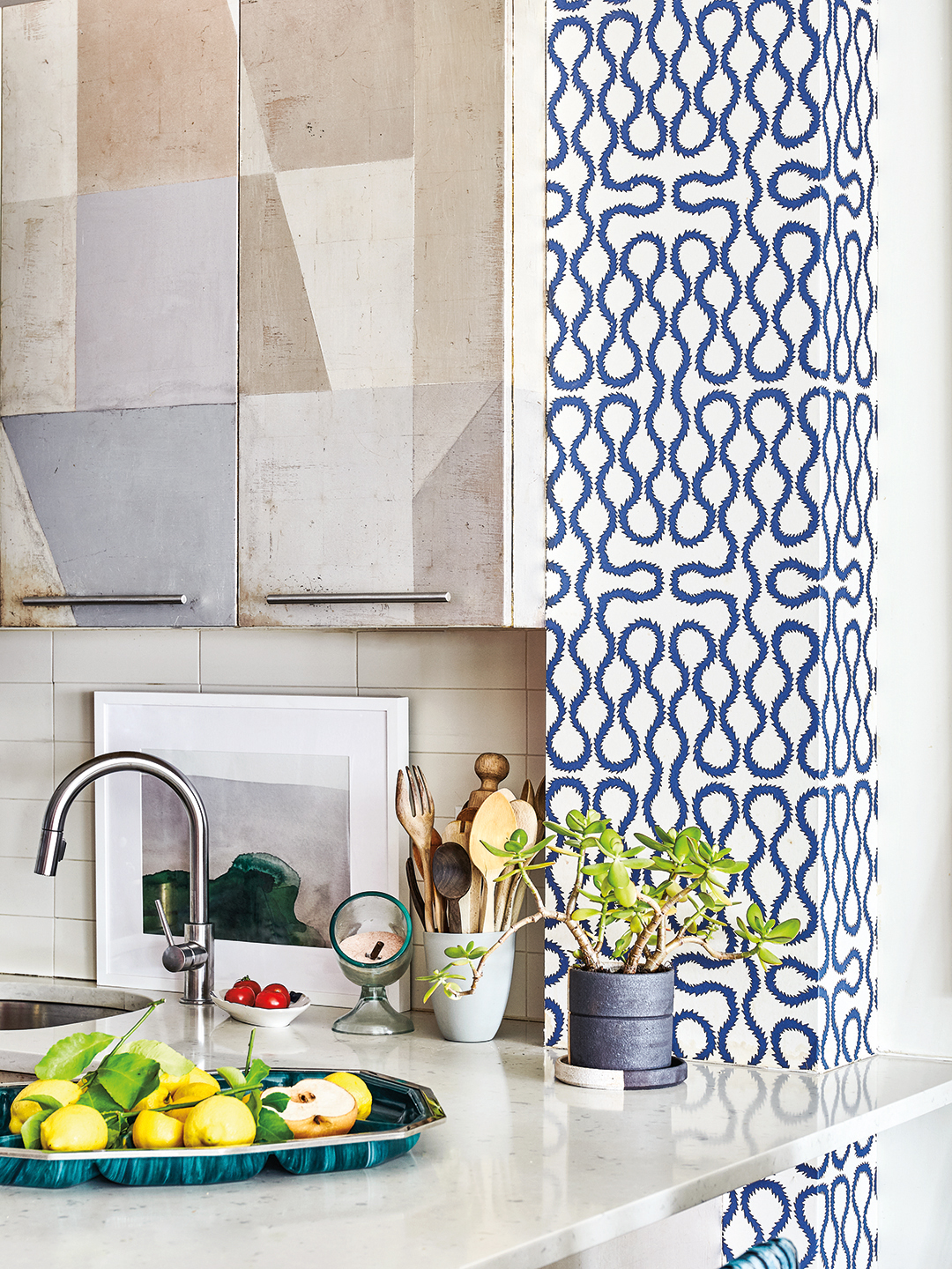 Kitchen with wallpaper