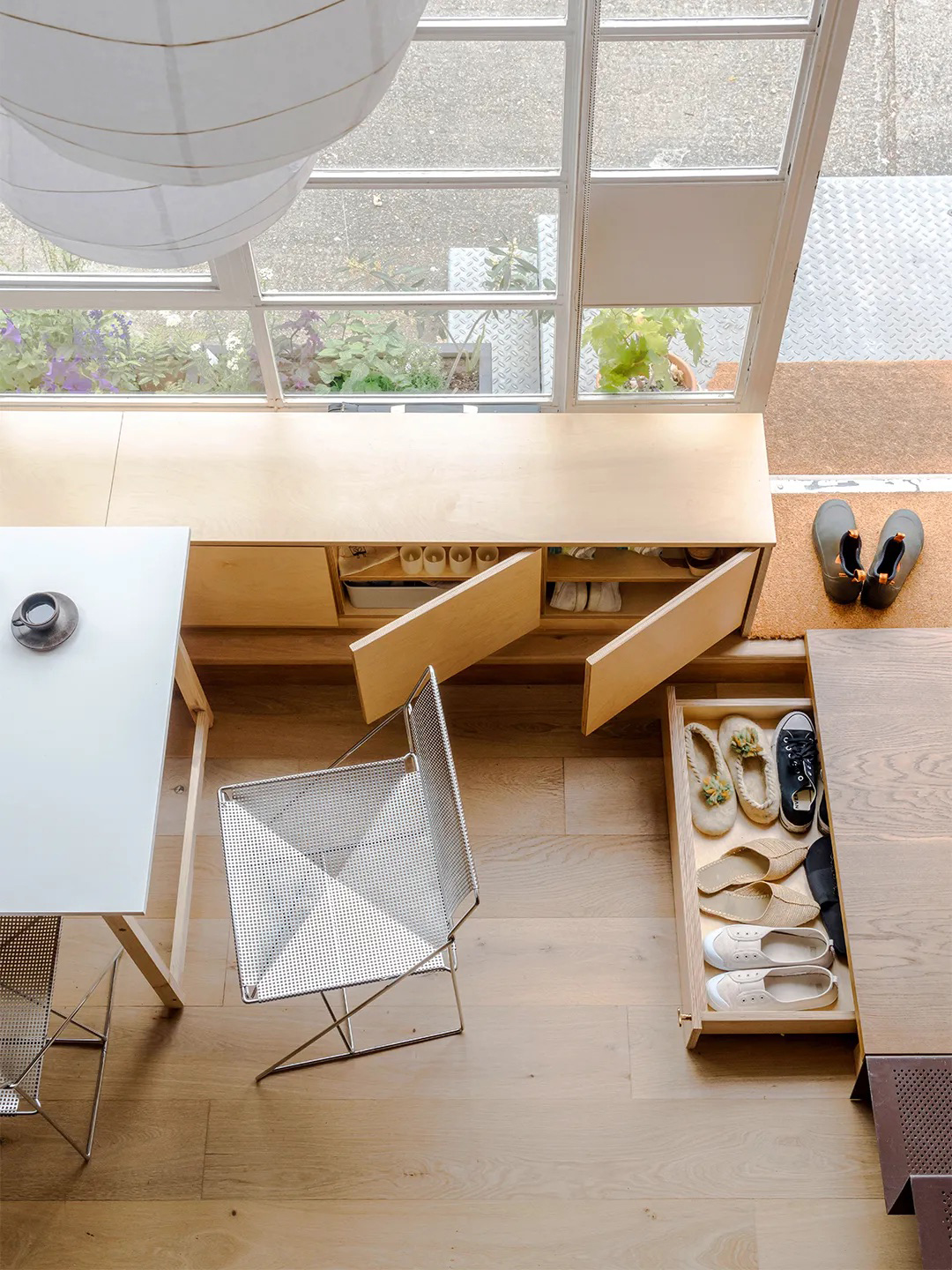 birds eye view of shoe cabinets