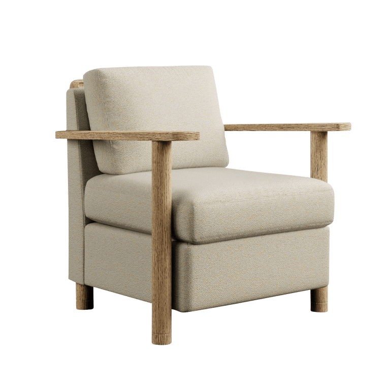  cream armchair with wood frame