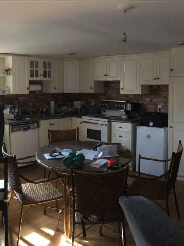 old kitchen with faux brick
