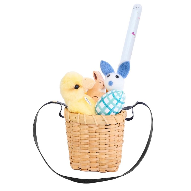  long-handed woven basket filled with toys
