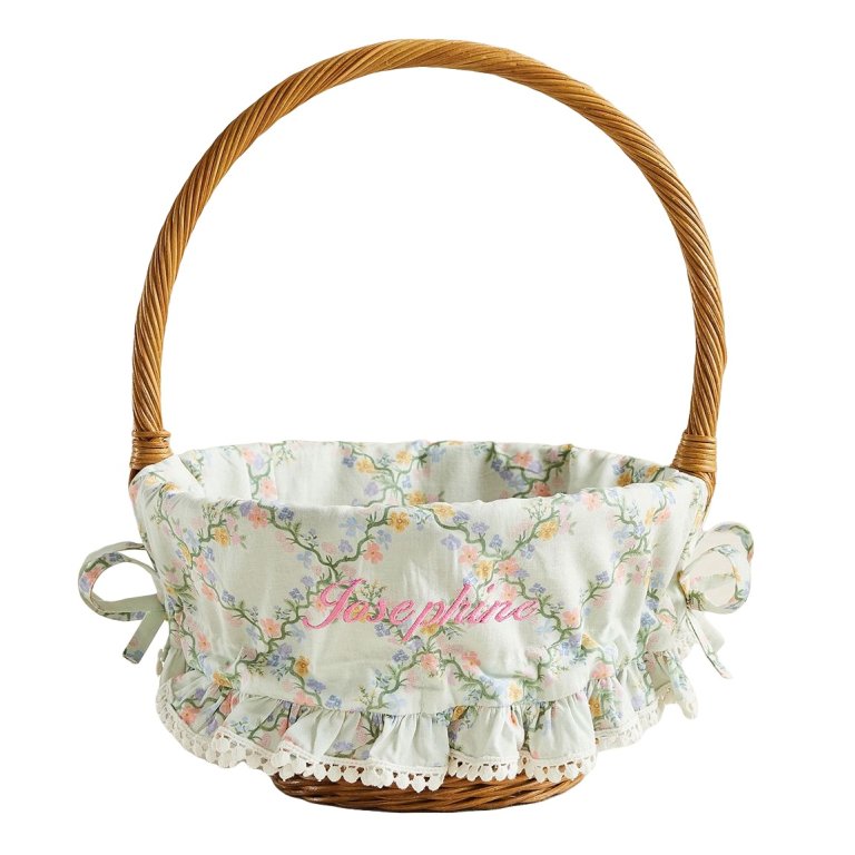  floral fabric and wicker easter basket