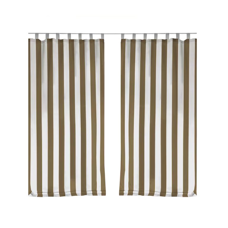  Product image of striped cream and brown curtains.