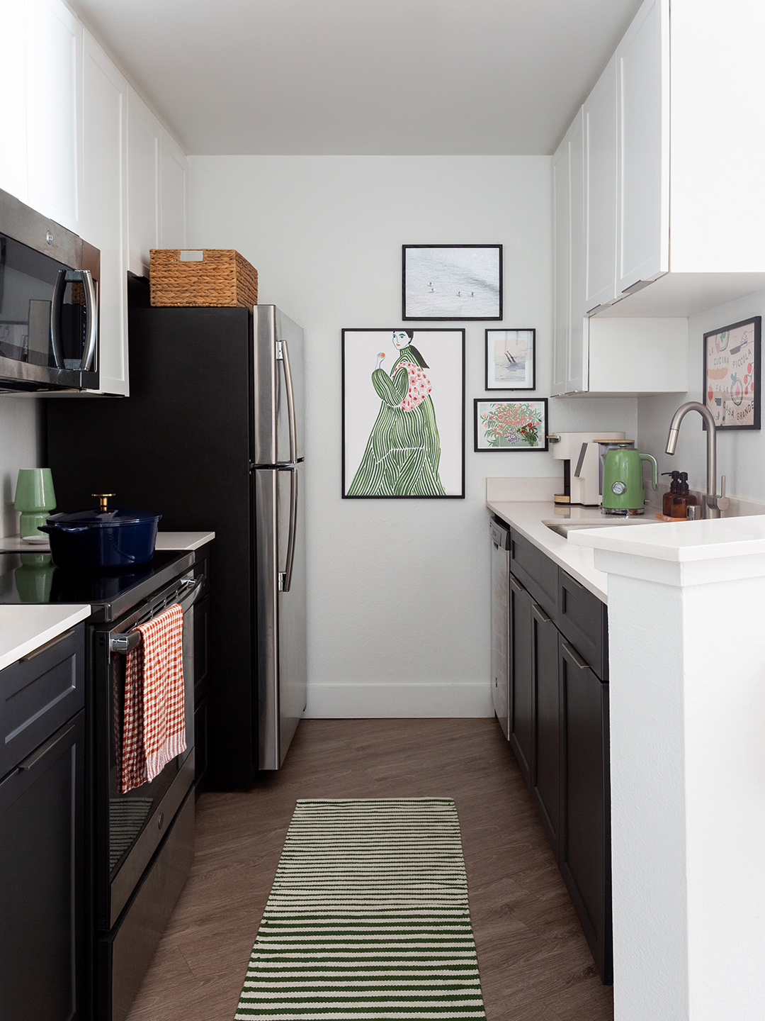 kitchen with white and black cabinets