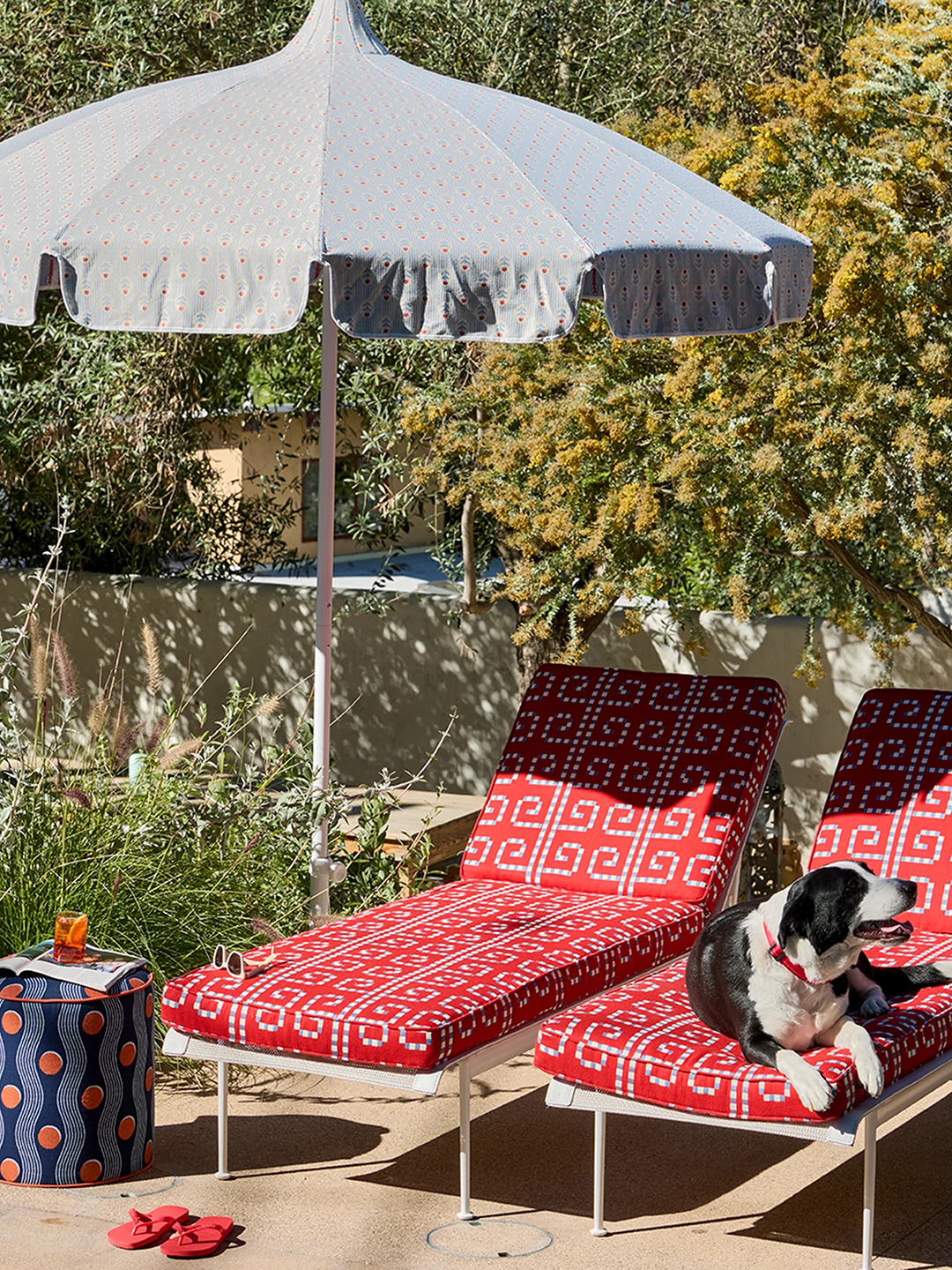 red pool chaise seating