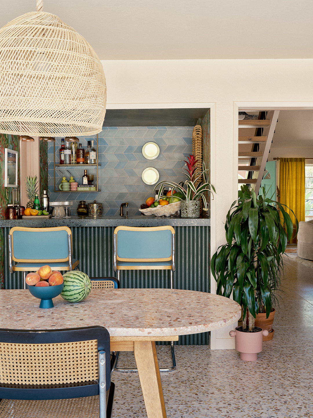 woven dining light over table