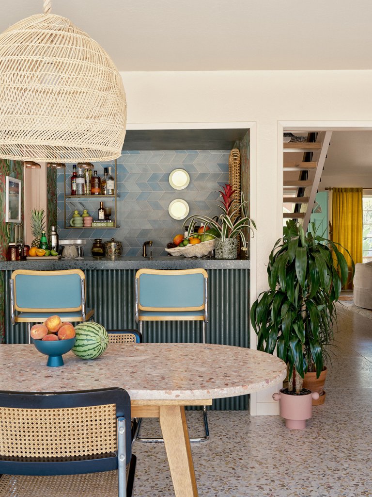 woven dining light over table