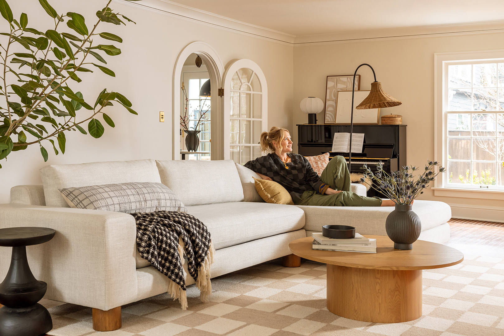 woman lounging on sectional