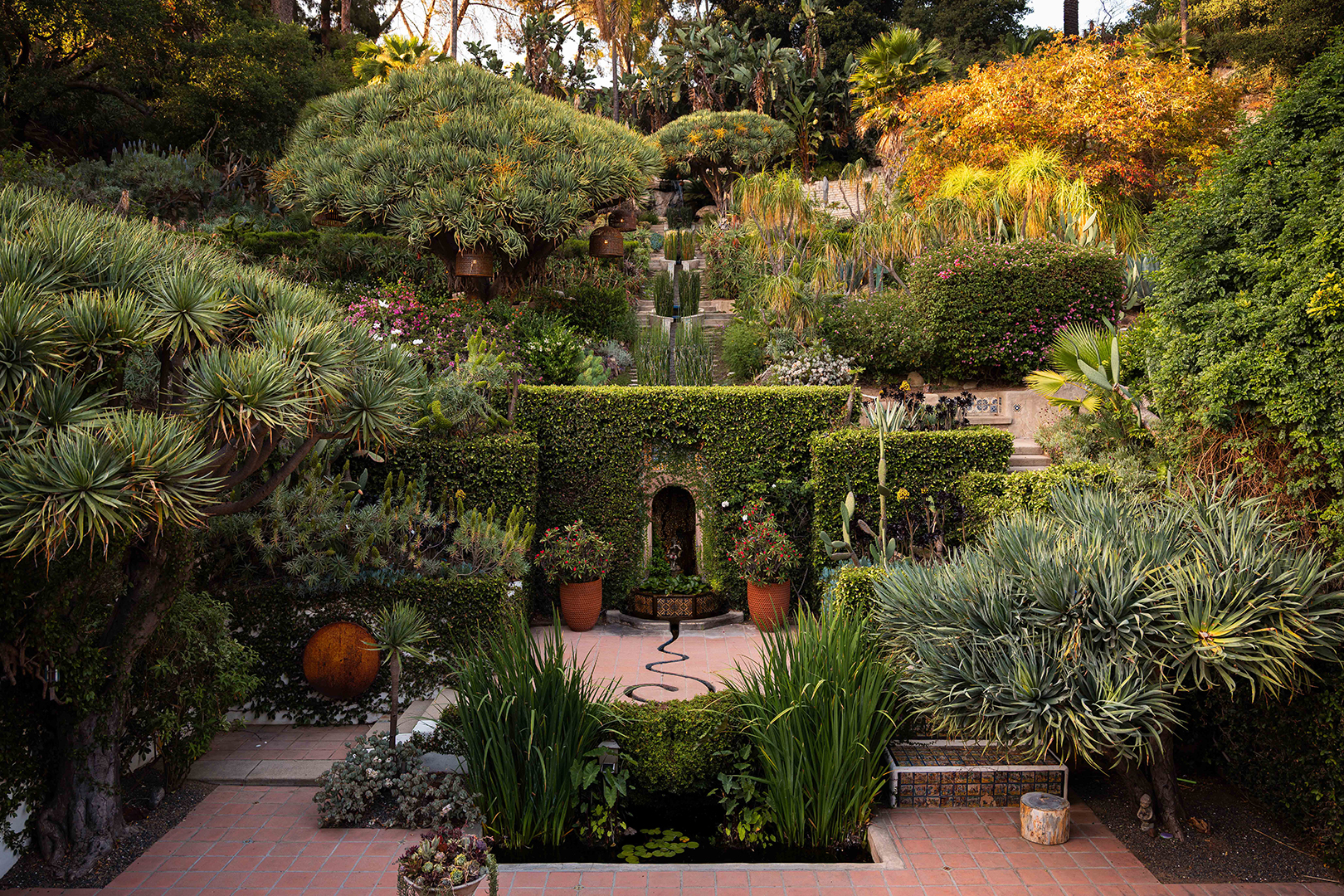 Mature tiered garden