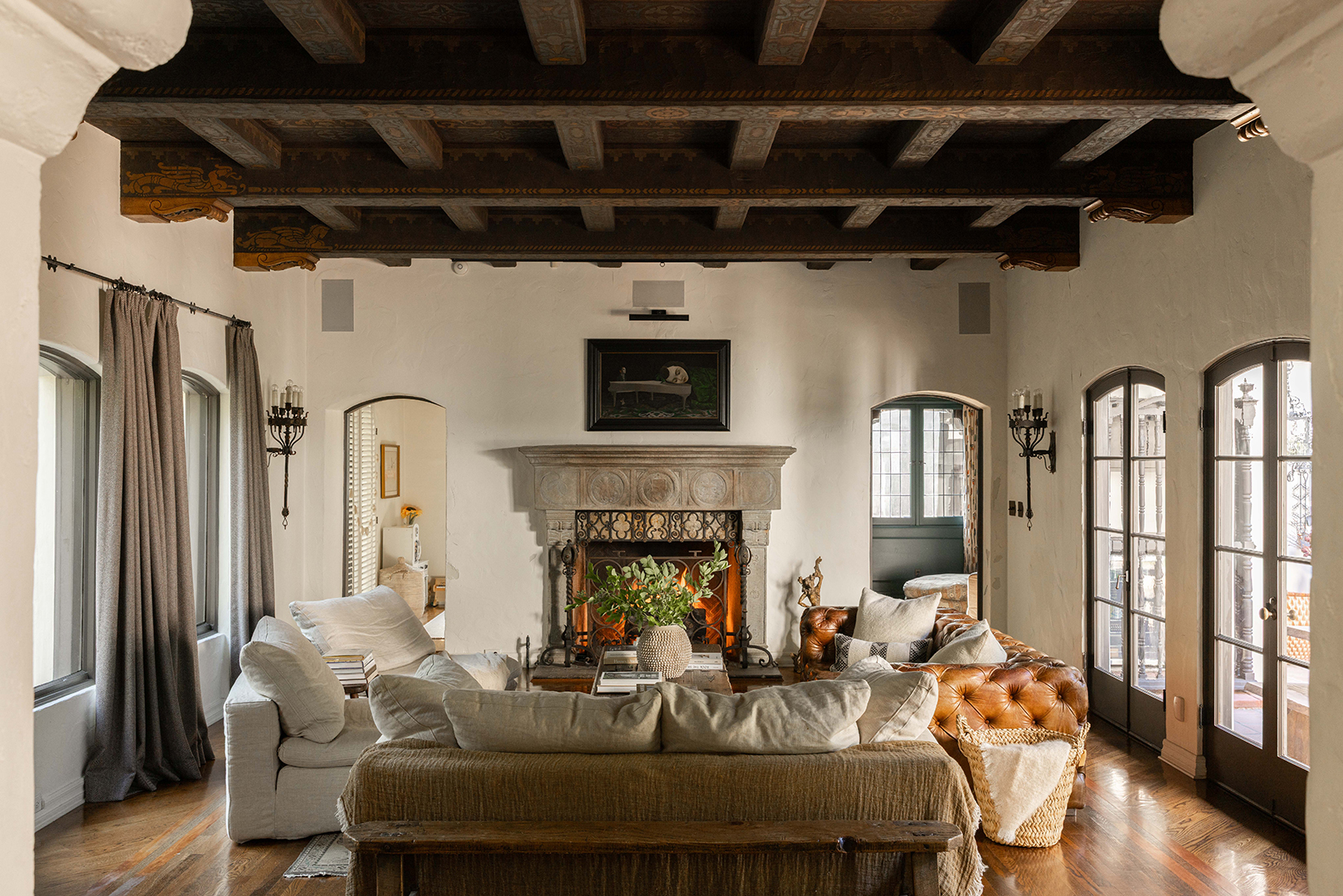 Living room with original Spanish Revival details