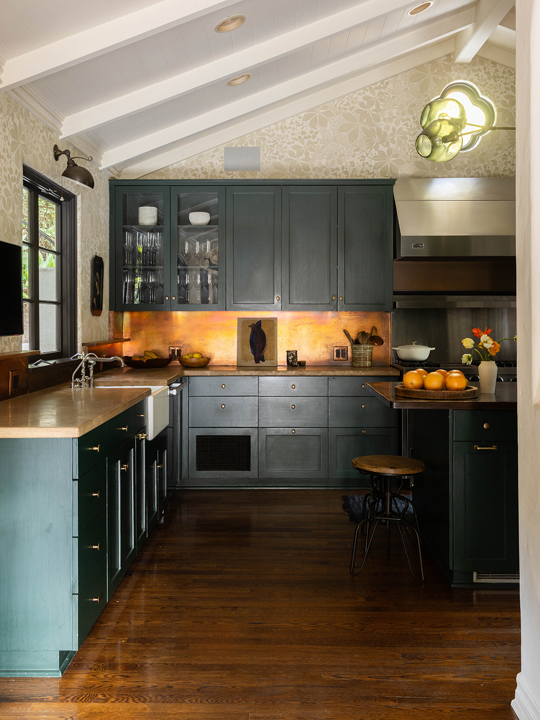 Kitchen with green cabinets