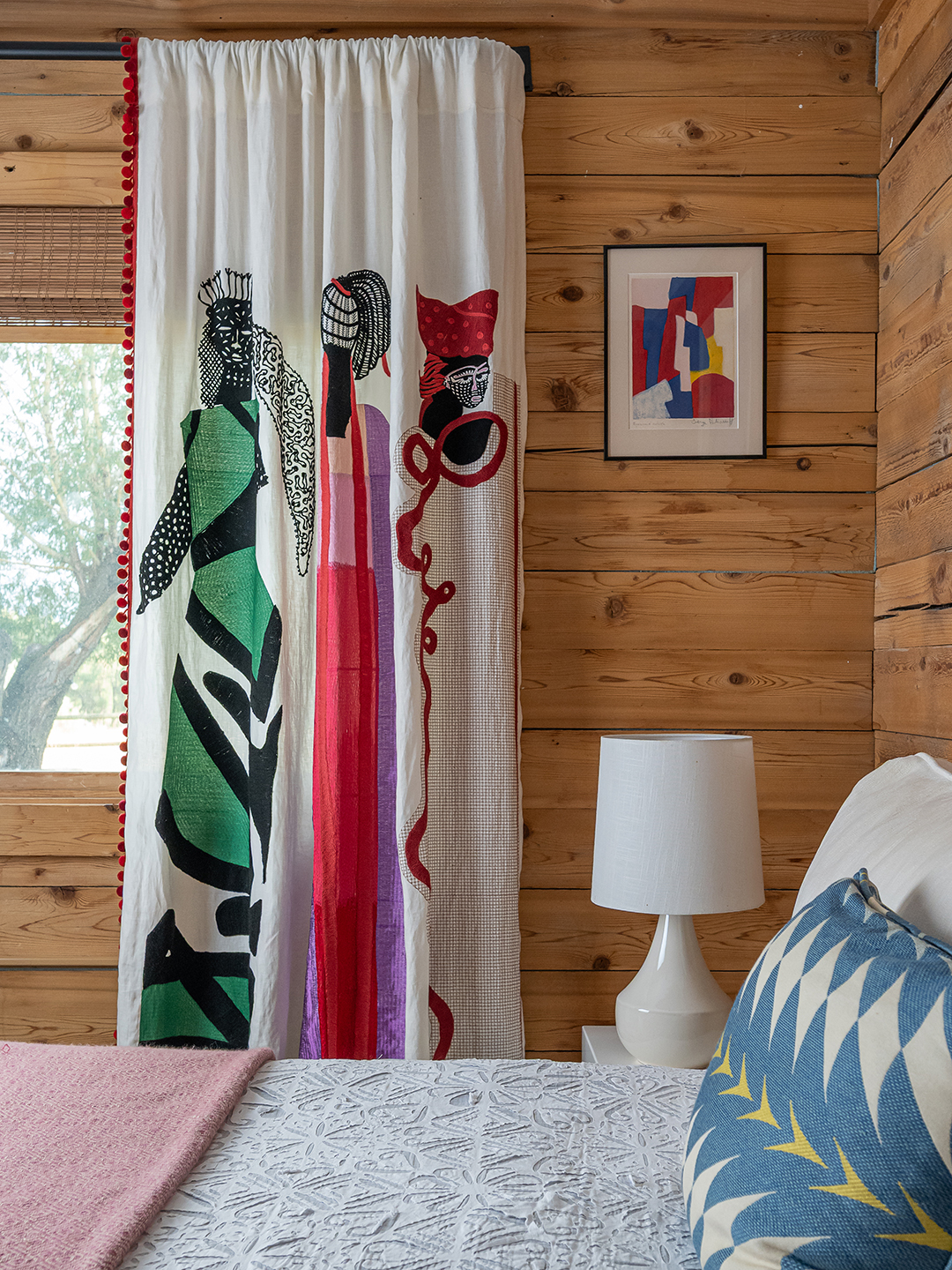Patterned textiles in the corner of a room