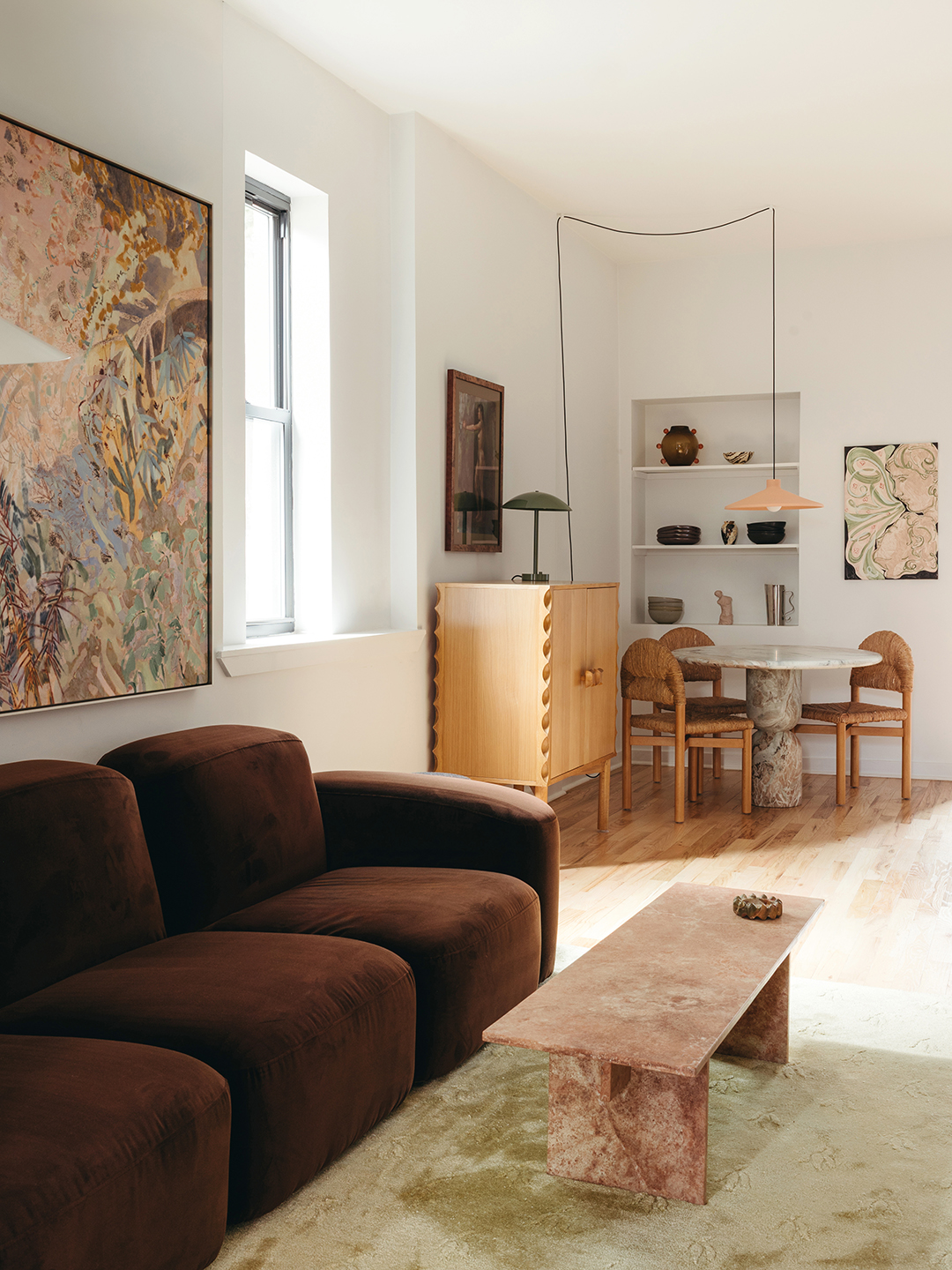 narrow living and dining room