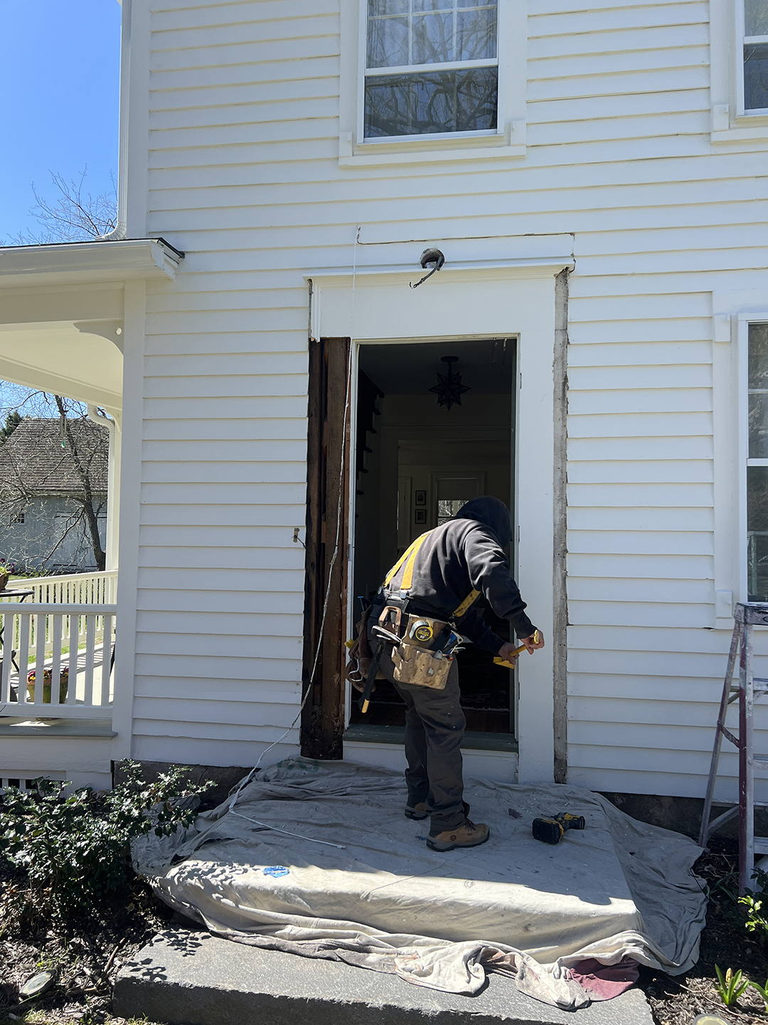 historic home exterior front door during construction