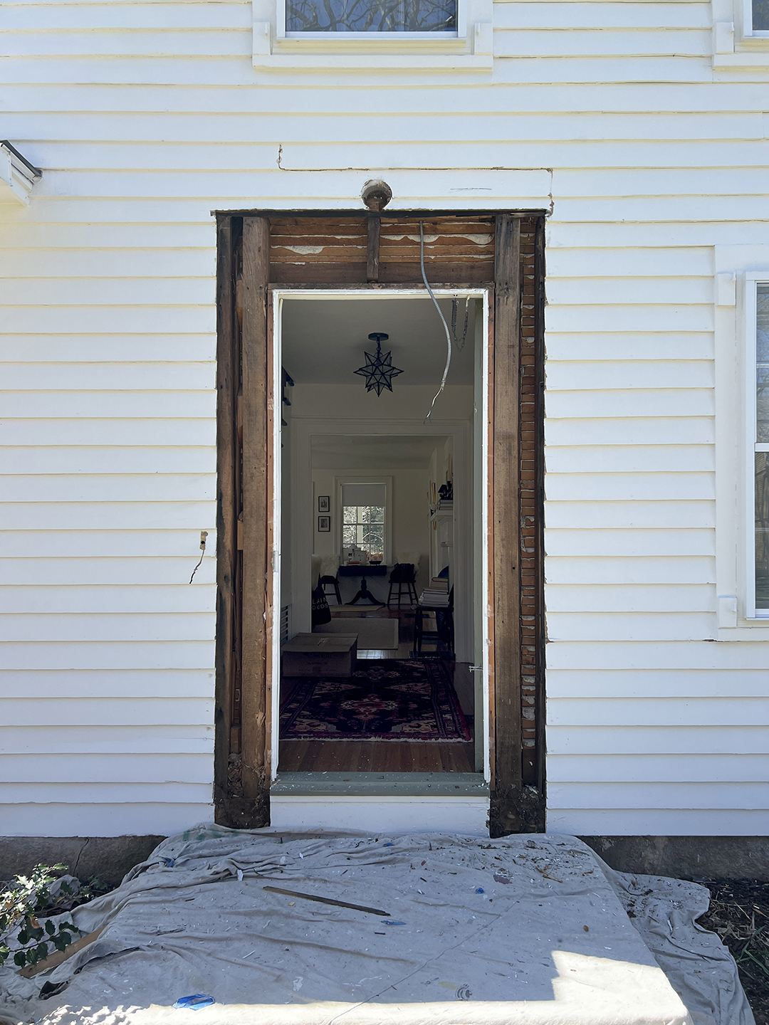 historic home exterior front door during construction