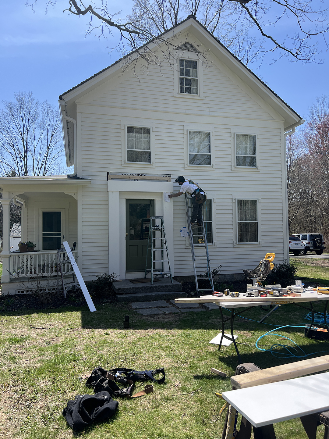 historic home exterior front door during construction