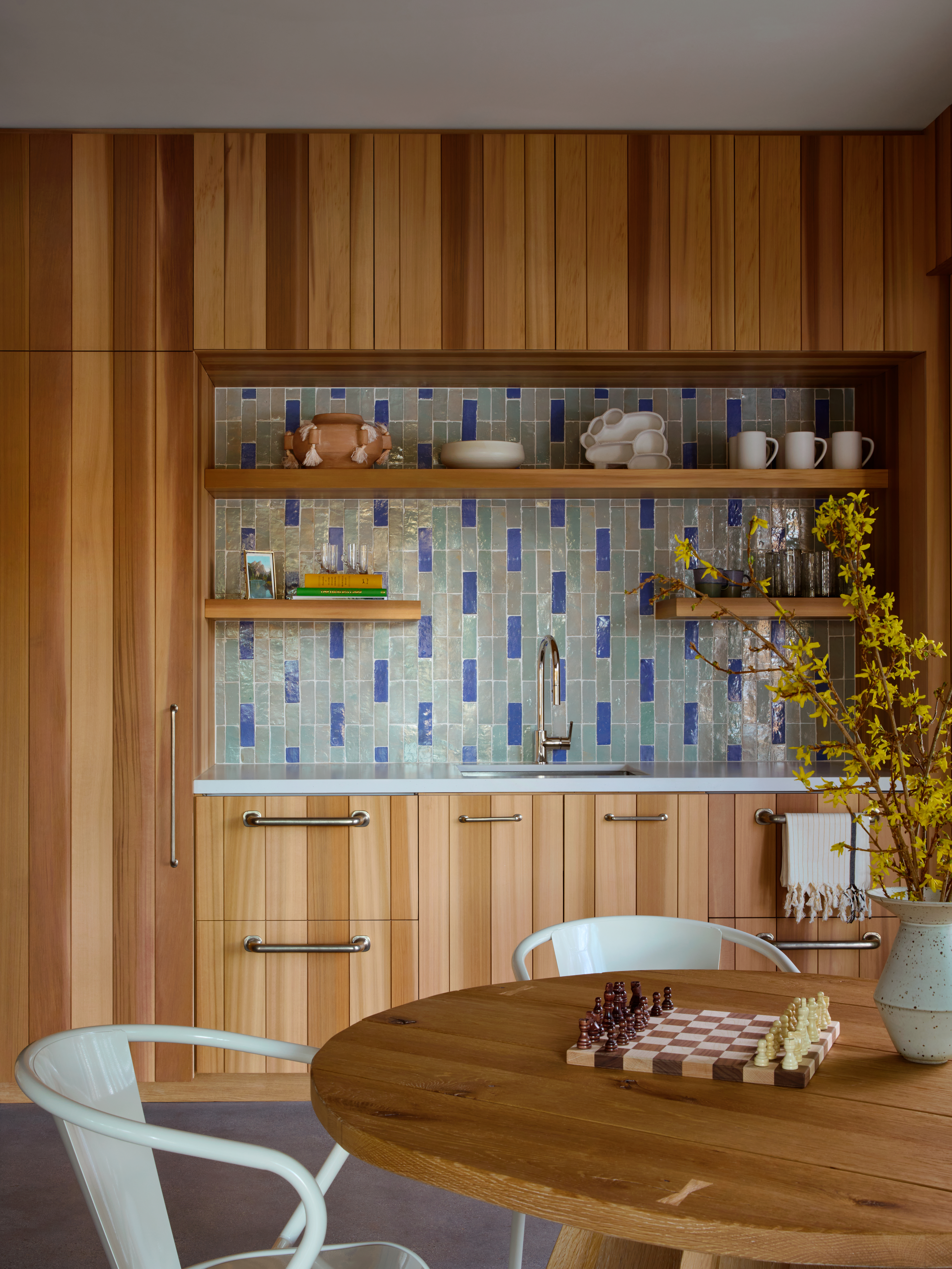 wood and tiled bar wall