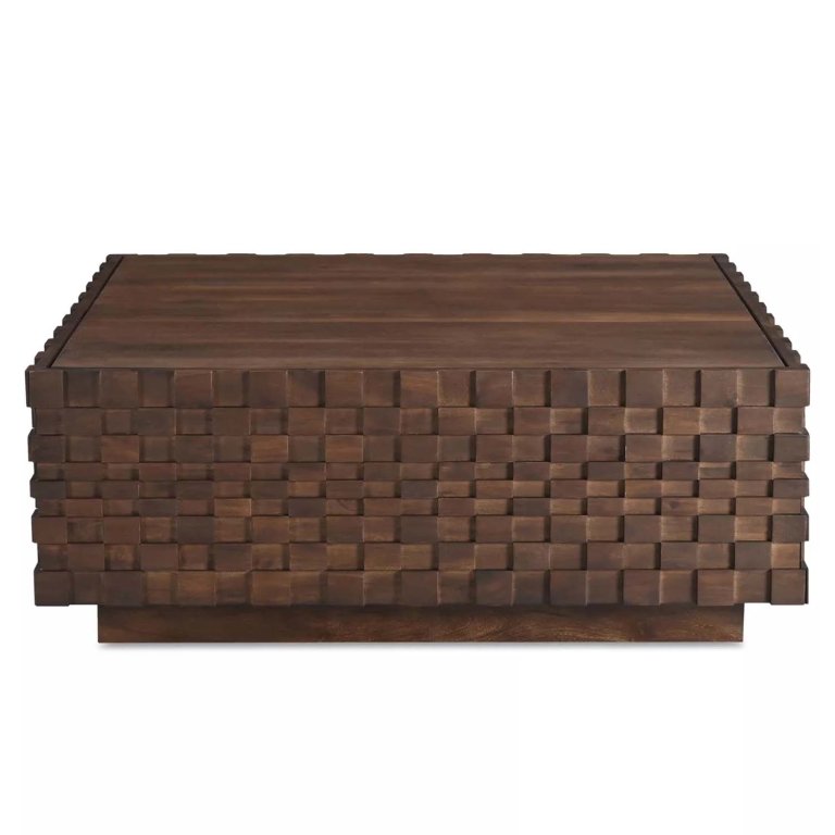Textured acacia wood coffee table with hidden drawer