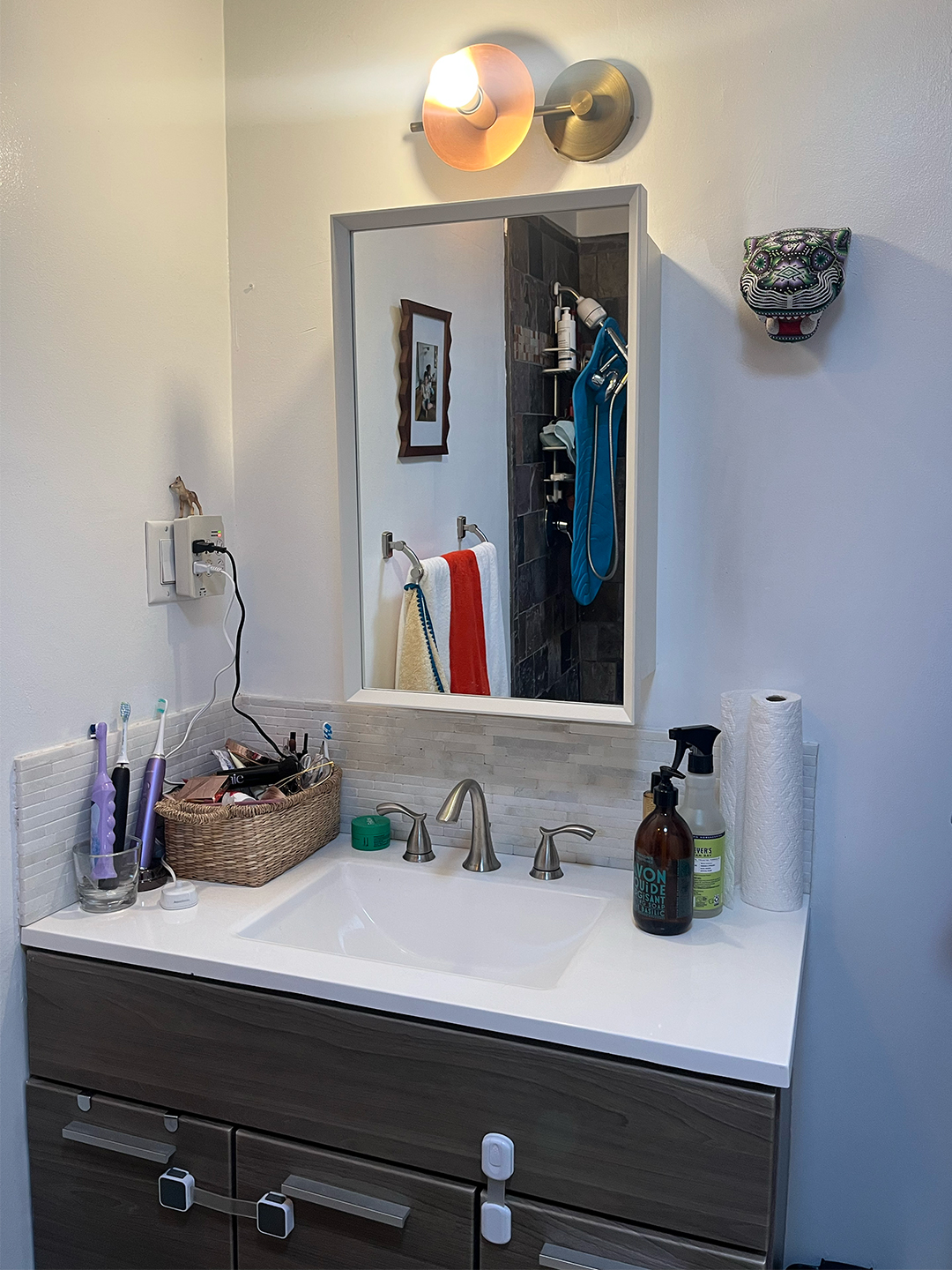 dark gray vanity before