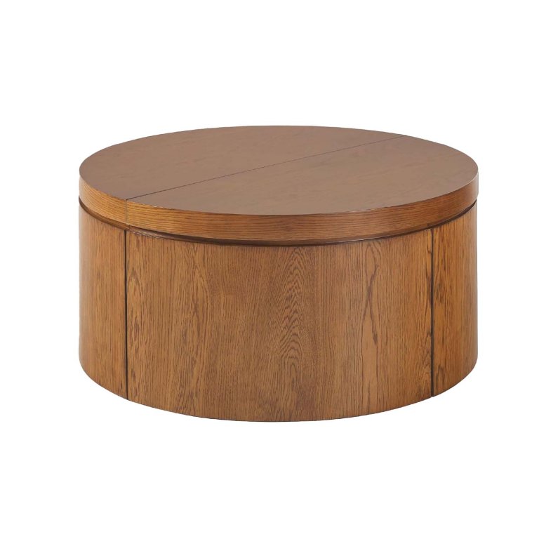 Round wood coffee table with storage