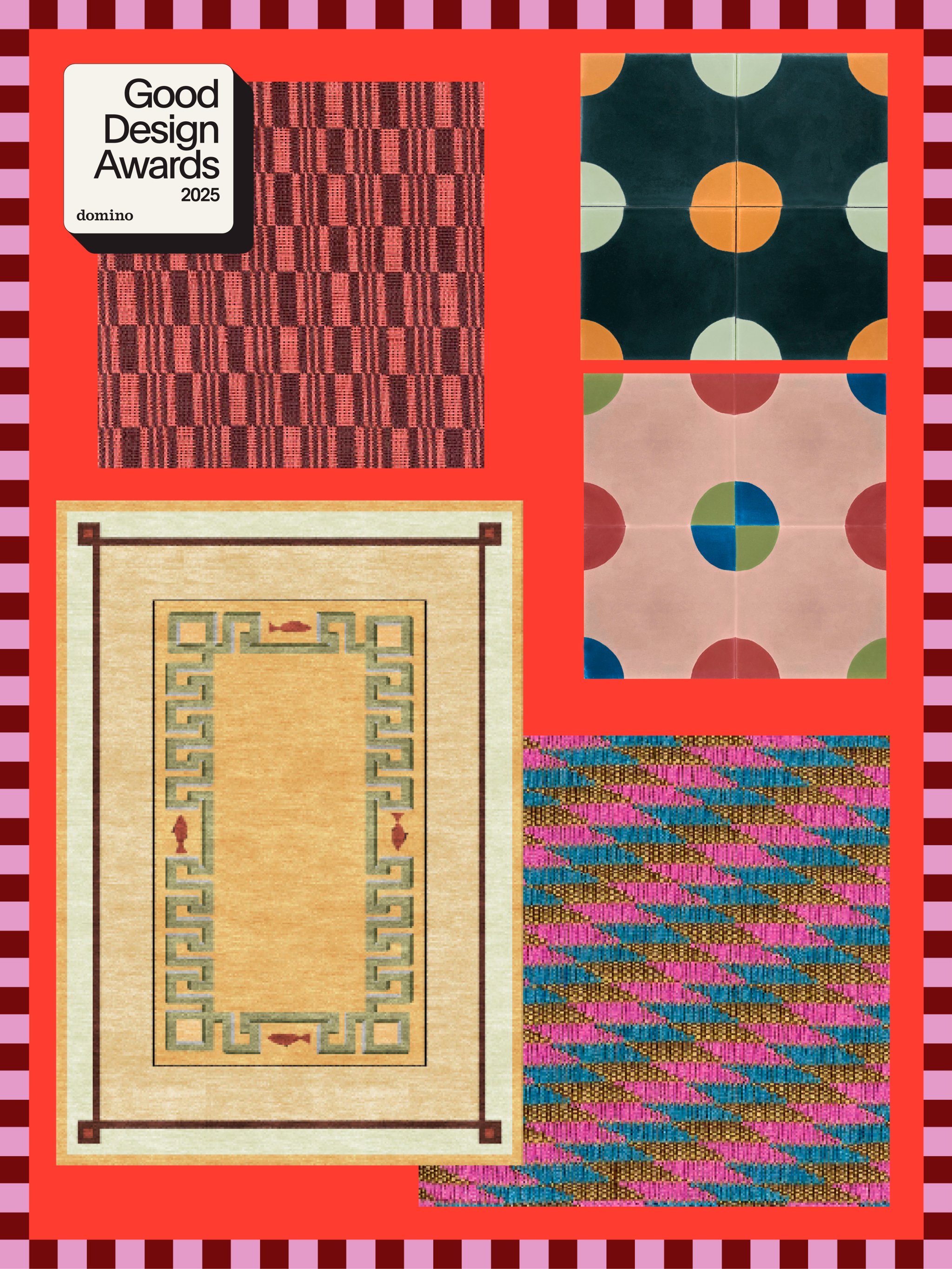 colorful surfaces on red background