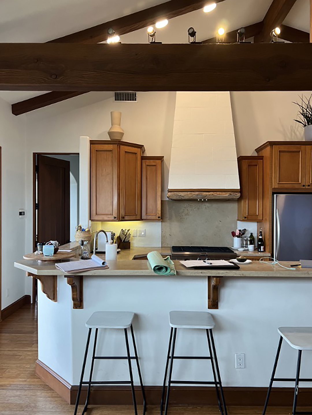 kitchen with ceiling beams