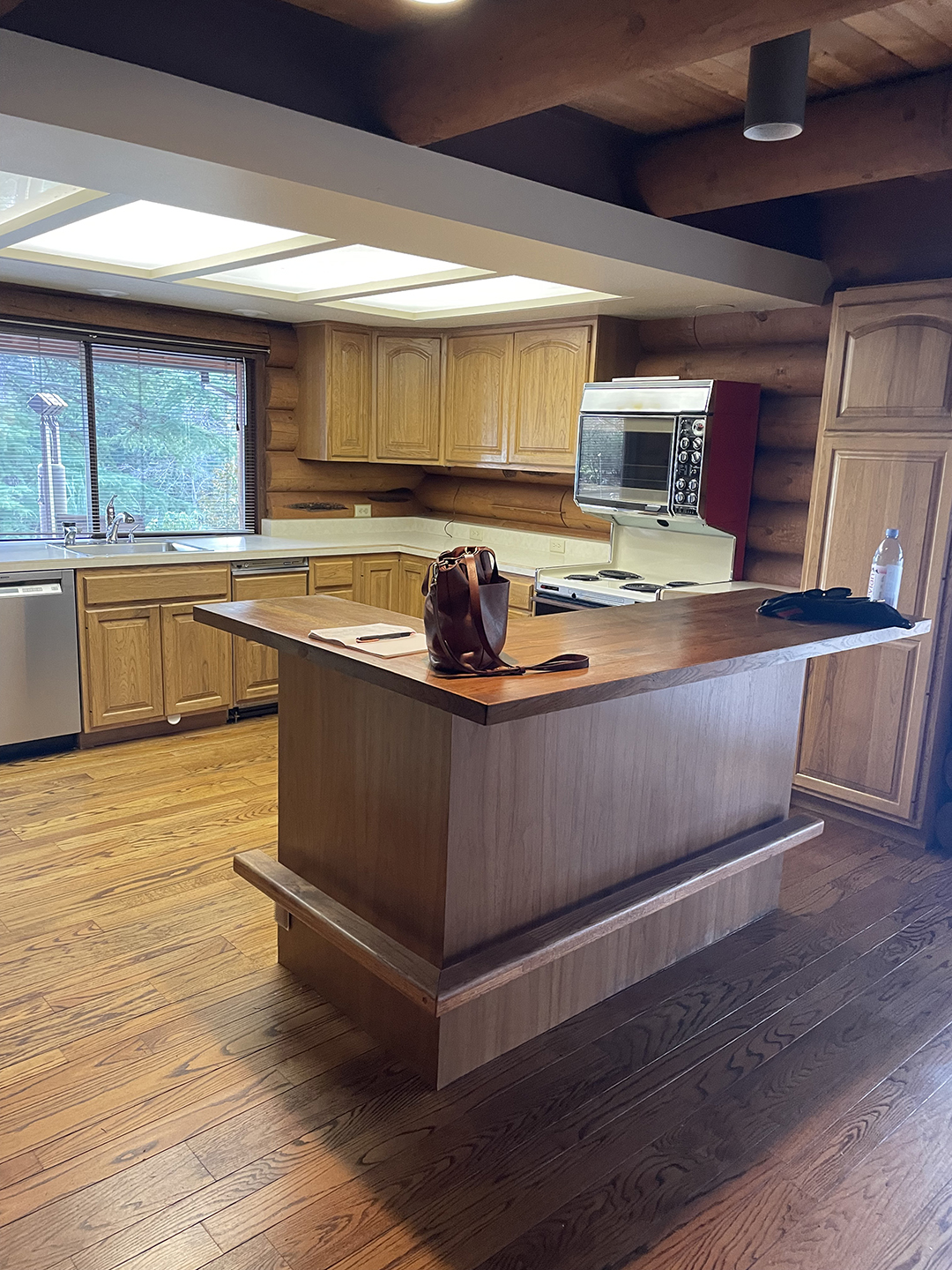 Wood paneled kitchen