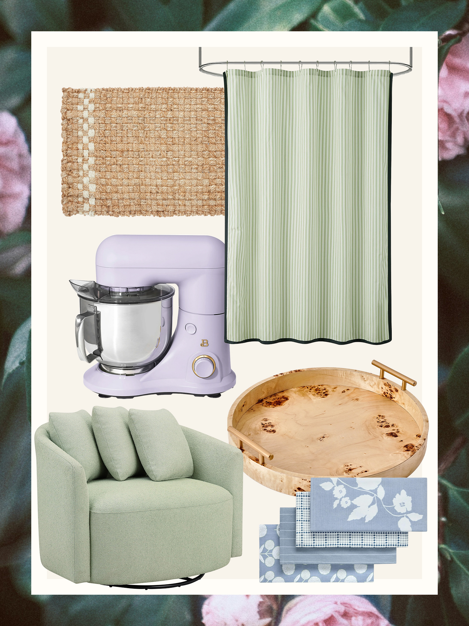 products on floral backdro