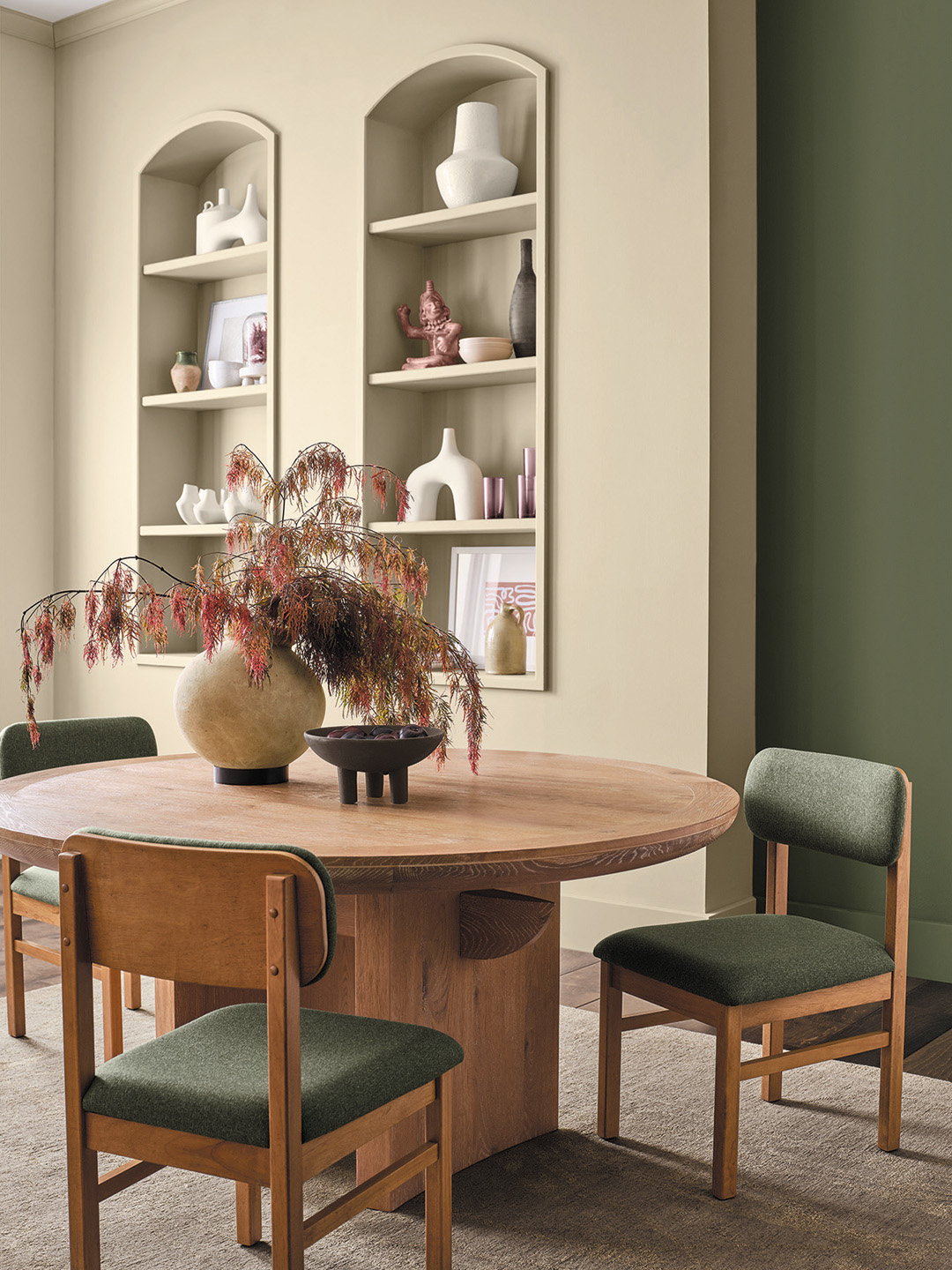 green and beige walls