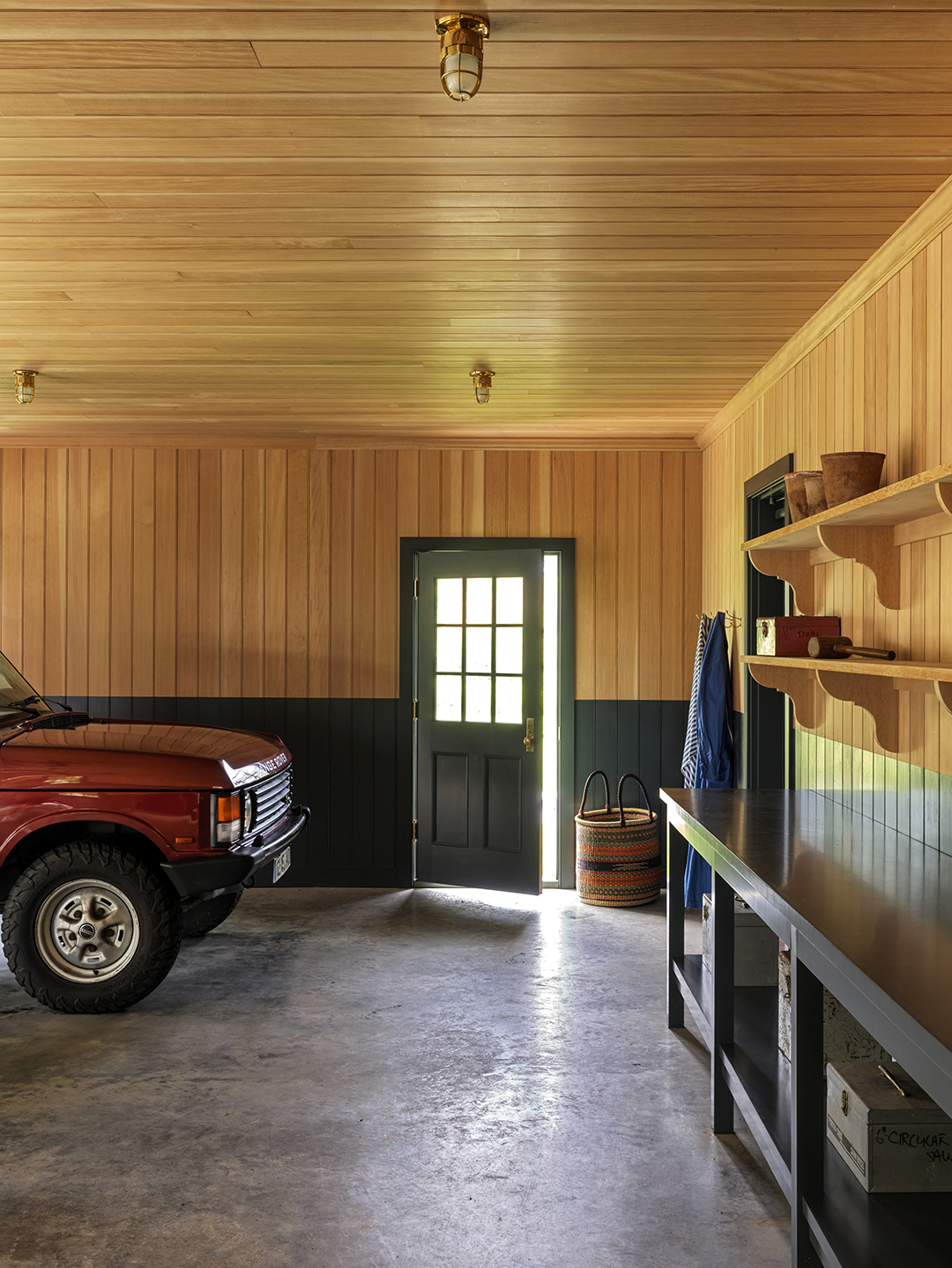 wood paneled garage