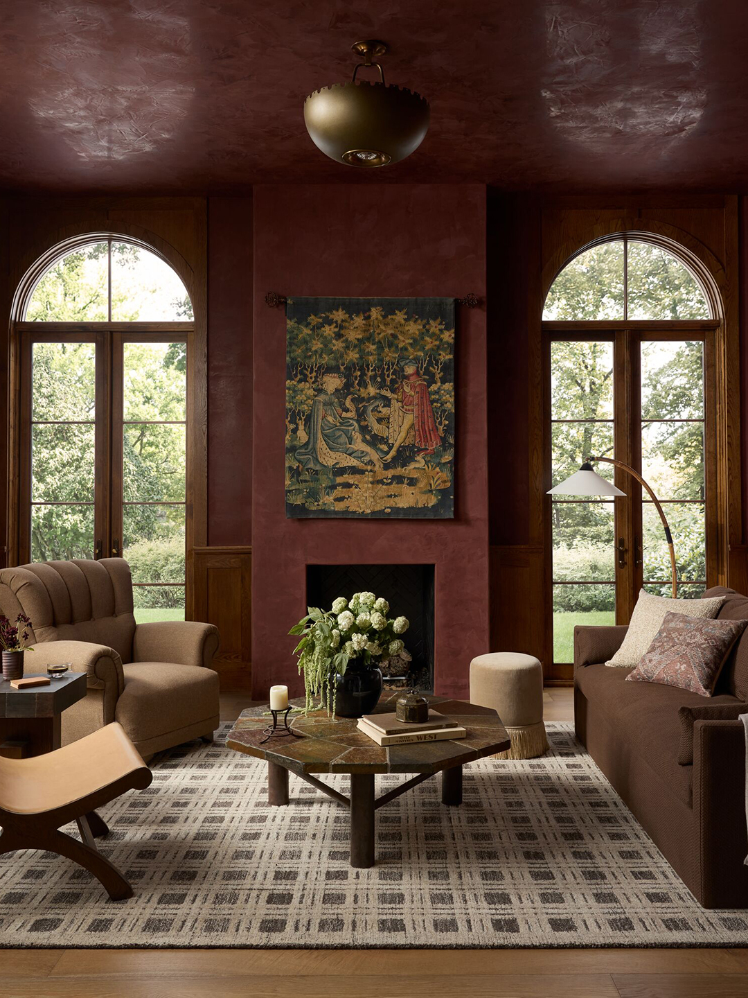 dark red living room