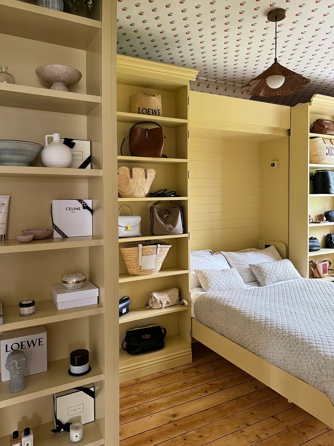 bed pulled out of wall